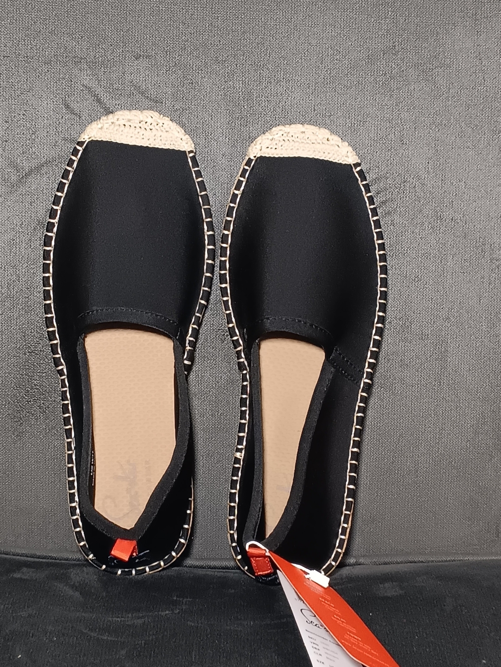 Black Swim Shoe Espadrille Slip-On Flats with Natural Toe Cap
